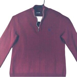 Sweater Mens L Long Sleeve 1/4 Zip Cotton Waffle Knit Maroon Mock Neck Preppy